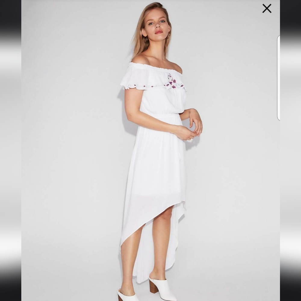 Express off the shoulder white floral dress